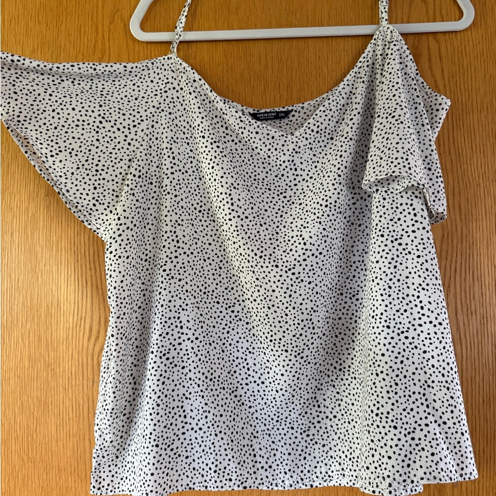 SHEIN Black and White Dotted Off-Shoulder Blouse